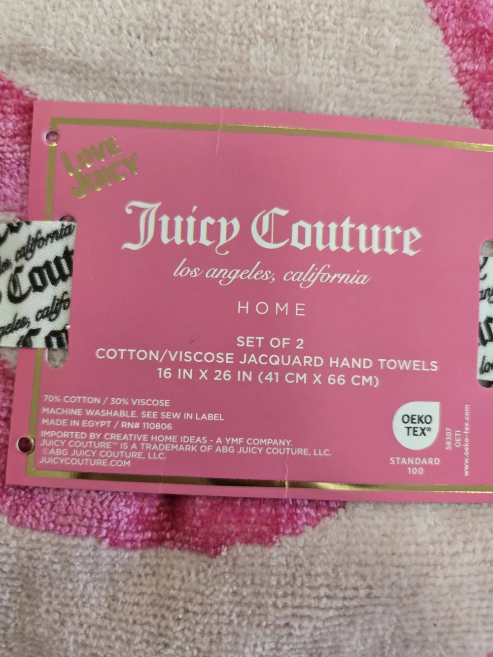 Juicy Couture Pink Bow & Heart Bath & 2 Hand Towel Set NWT